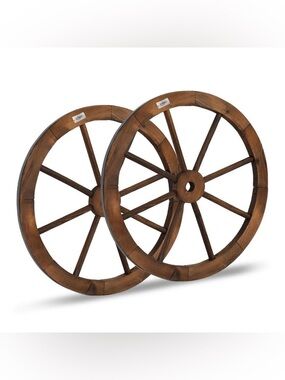 Decorative Wood Wagon Wheel 24” Vintage Style Old Western Wall Hanging Set of 2